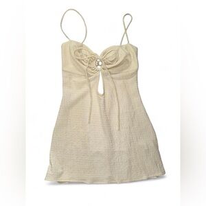 Cream Textured Sleeveless Open Back Top